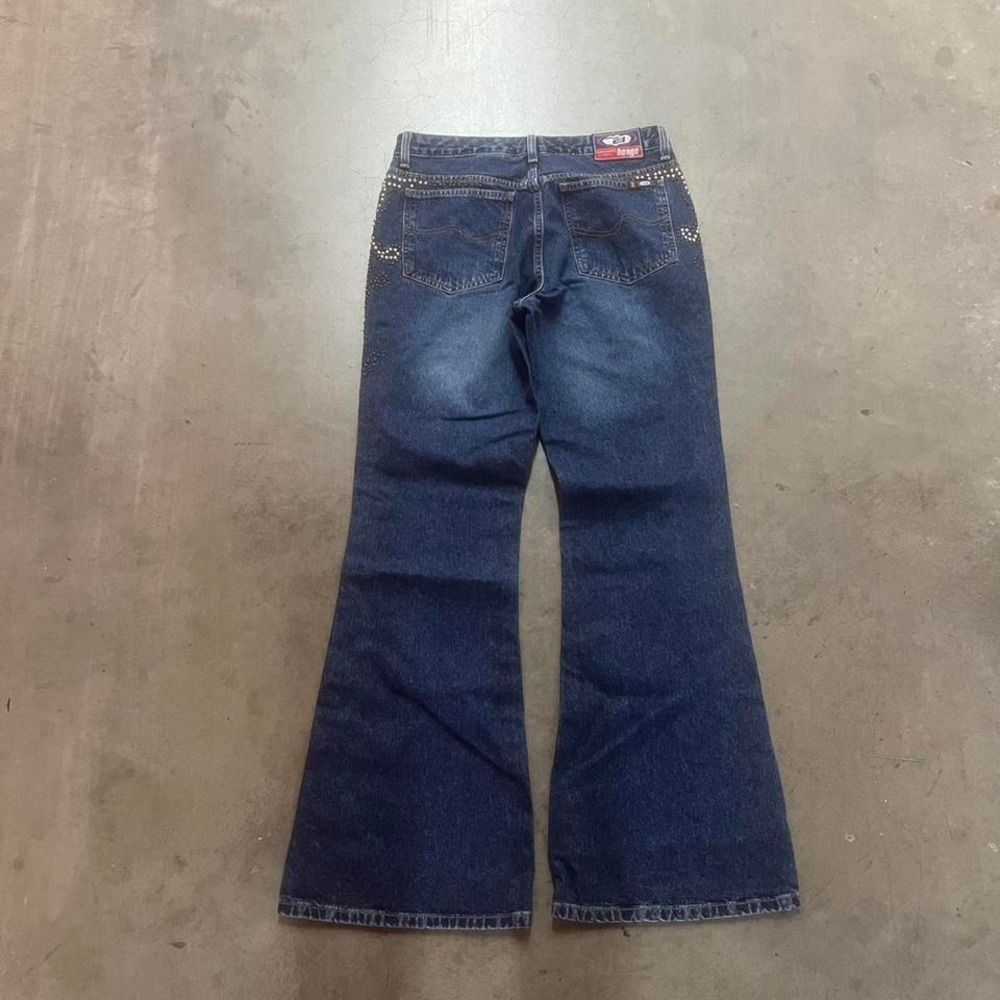 Y2K women's‎ bongo dark wash flare studded embroidered wide leg jeans 9